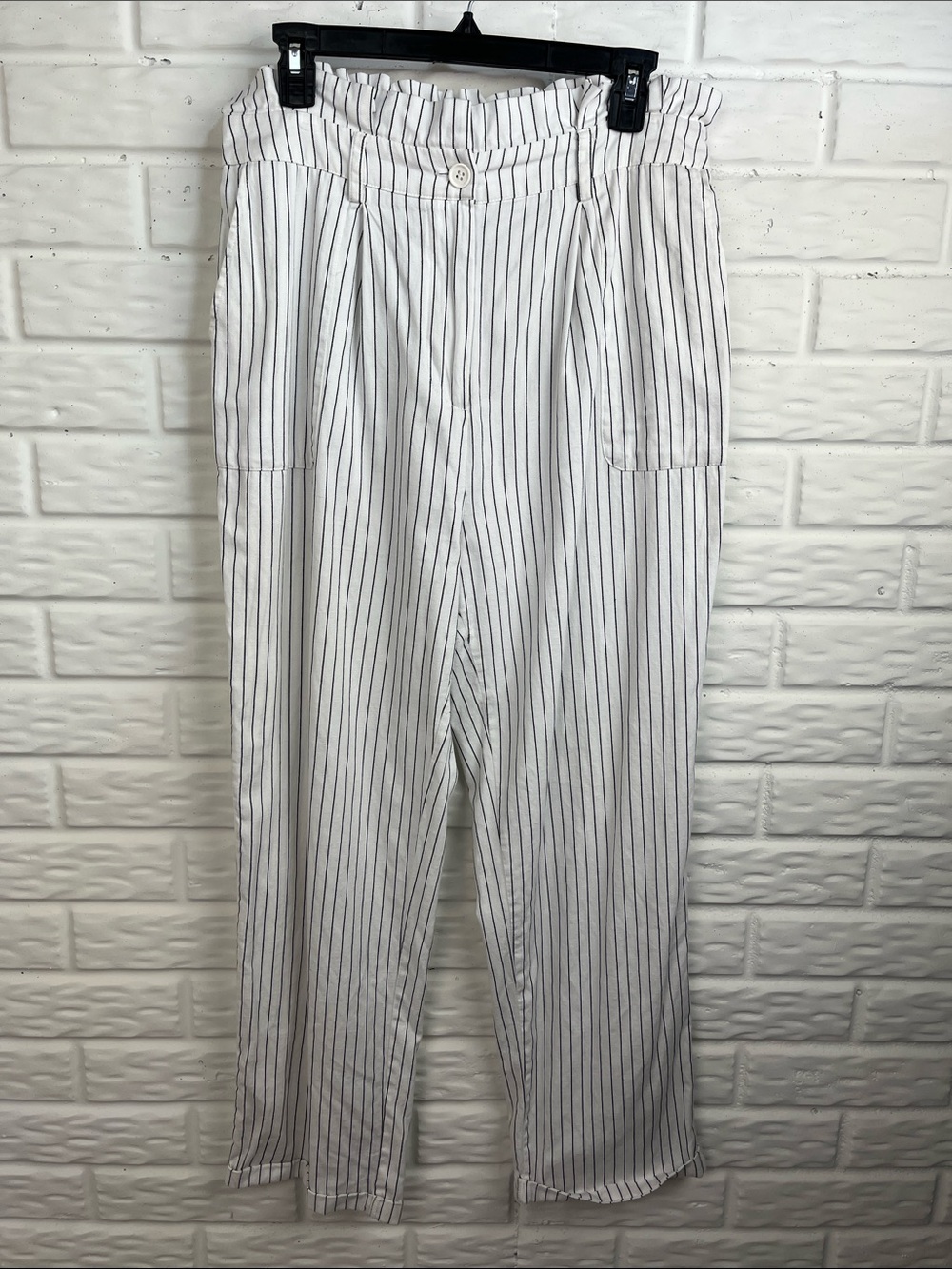 FOREVER 21 PAPERBAG PINSTRIPE COTTON PANTS HIGH WAISTED AND CUFFED SZ XL jr